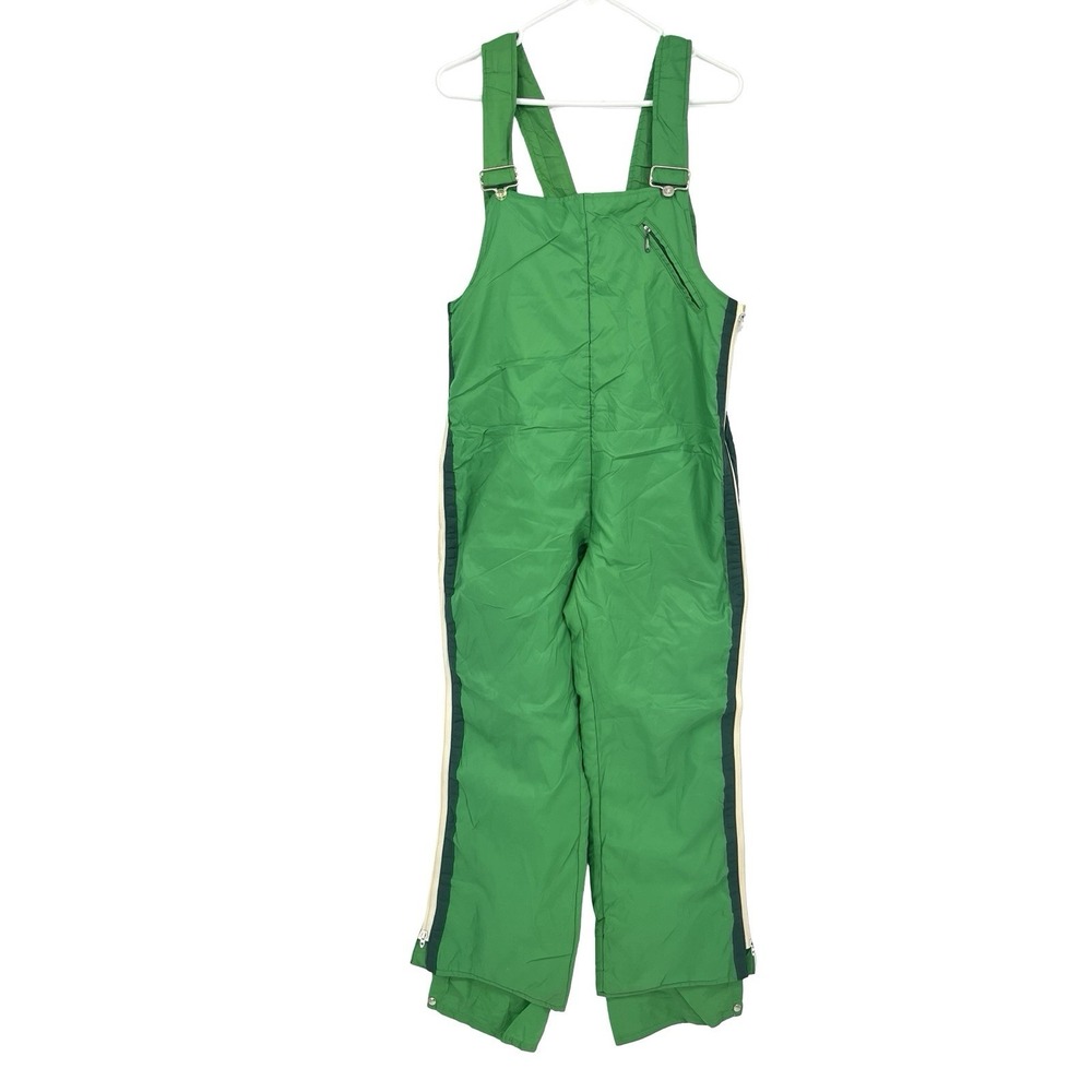 Vintage White Stag Snow Bibs Green Ski Pants Overalls Retro 80s Size 34